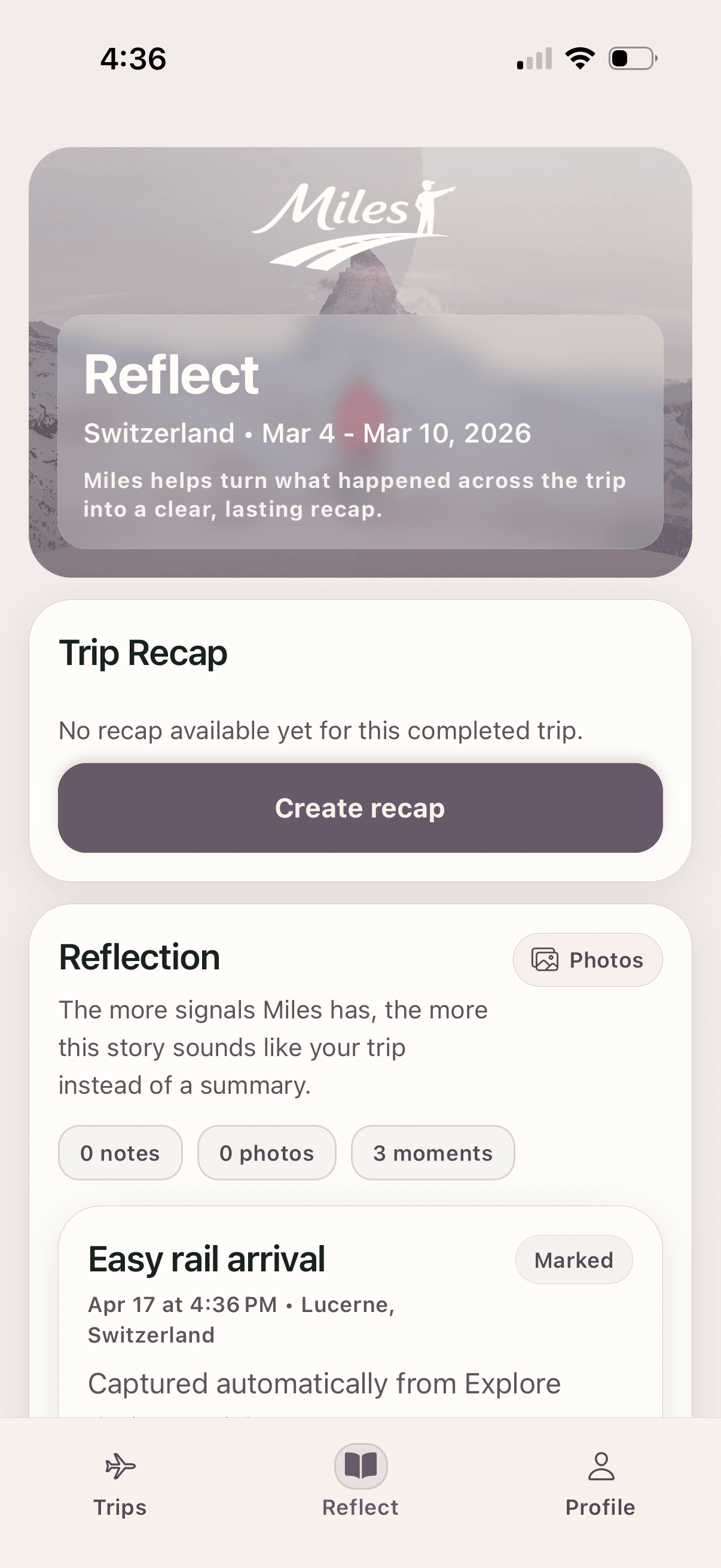 Miles reflect recap preview